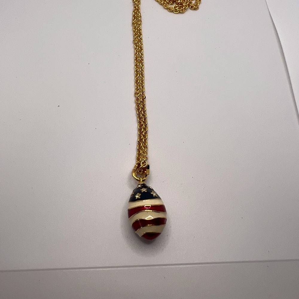 Joan Rivers Enamel Stars and Stripes “Faberge Egg” Necklace